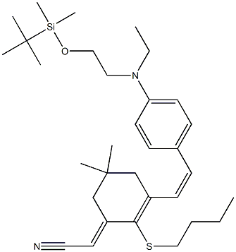 (2E)-2-[2-(丁硫基)-3-[(1E)-2-[4-[[2-[[(叔丁基)二甲基硅烷基]氧基]乙基]乙基氨基]苯基]乙烯基]-5,5-二甲基-2-环己烯-1-亚基]-乙腈 结构式