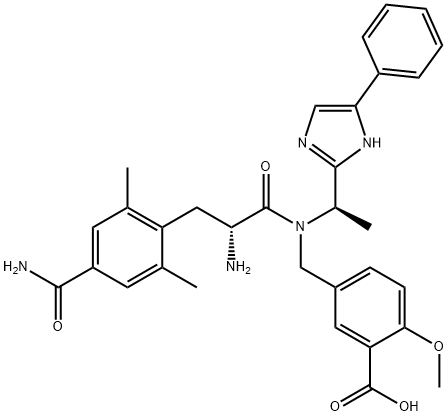 5-(((R)-2-aMino-3-(4-carbaMoyl-2,6-diMethylphenyl)-N-((R)-1-(4-phenyl-1H-iMidazol-2-yl)ethyl)propanaMido)Methyl)-2-Methoxybenzoic acid 结构式