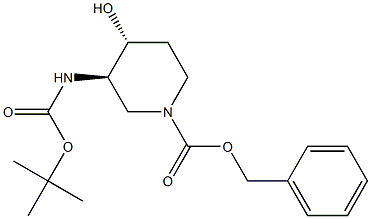 (3R,4R)-BENZYL 3-(TERT-BUTOXYCARBONYLAMINO)-4-HYDROXYPIPERIDINE-1-CARBOXYLATE 结构式