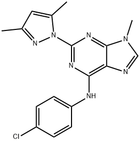 N-(4-氯苯基)-2-(3,5-二甲基-1H-吡唑-1-基)-9-甲基-9H-嘌呤-6-胺 结构式