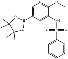 N-[2-甲氧基-5-(4,4,5,5-四甲基-1,3,2-二氧杂环戊硼烷-2-基)-3-吡啶基]-苯磺酰胺 结构式