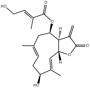 [3AR-[3AR*,4R*(E),6E,9S*,10E,11AR*]]-4-羟基-2-甲基-2-丁烯酸 2,3,3A,4,5,8,9,11A-八氢-9-羟基-6,10-二甲基-3-亚甲基-2-氧代环癸五烯并[B]呋喃-4-基酯 结构式