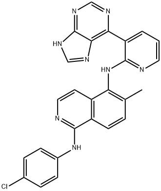 N1-(4-氯苯基)-6-甲基-N5-[3-(9H-嘌呤-6-基)-2-吡啶]-1,5-异喹啉二胺 结构式