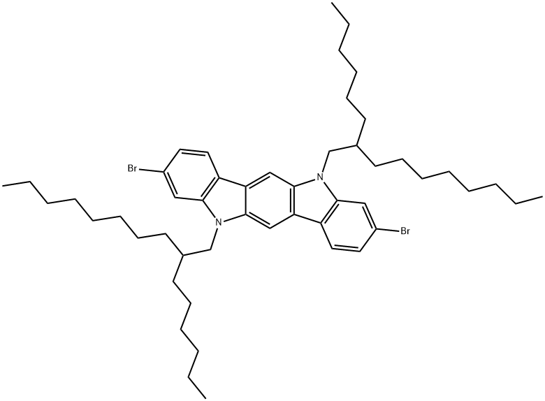 3,9-二溴-5,11-双(2-己基癸基)-5,11-二氢吲哚[3,2-B]咔唑 结构式