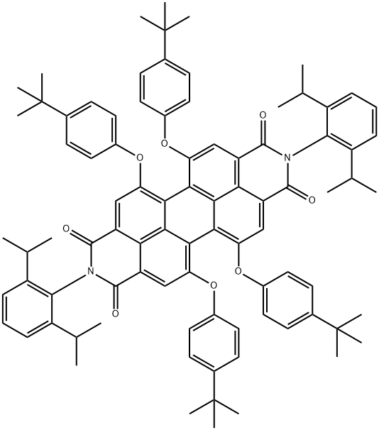 1,6,7,12-四(4-叔丁苯氧基)-N,N'-二(2,6-二异丙基苯基)-3,4,9,10-苝二酰亚胺 结构式