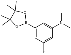 3-氟-N,N-二甲基-5-(4,4,5,5-四甲基-1,3,2-二噁硼戊环-2-基)苯胺 结构式