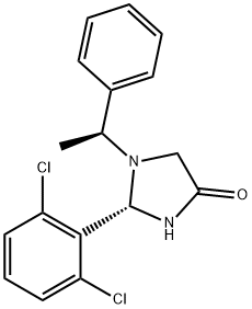 (S)-2-(2,6-dichlorophenyl)-1-((S)-1-phenylethyl)imidazolidin-4-one 结构式