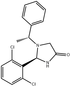 (R)-2-(2,6-dichlorophenyl)-1-((R)-1-phenylethyl)imidazolidin-4-one 结构式