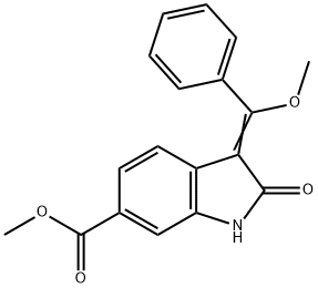 2,3-二氢-3-(甲氧基苯基亚甲基)-2-氧代-1H-吲哚-6-羧酸甲酯 结构式