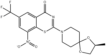 2-[(2S)-2-甲基-1,4-二氧杂-8-氮杂螺[4.5]癸烷-8-基]-8-硝基-6-三氟甲基-4H-1,3-苯并噻嗪-4-酮 结构式