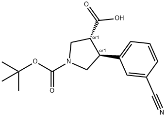 REL-(3R,4S)-1-(叔丁氧基羰基)-4-(3-氰基苯基)吡咯烷-3-羧酸 结构式