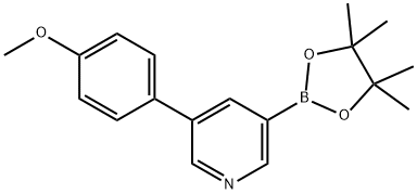 3-(4-甲氧苯基)-5-(4,4,5,5-四甲基-[1,3,2]二氧杂环戊硼烷-2-基)吡啶 结构式