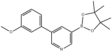 3-(3-甲氧苯基)-5-(4,4,5,5-四甲基-[1,3,2]二氧杂环戊硼烷-2-基)吡啶 结构式