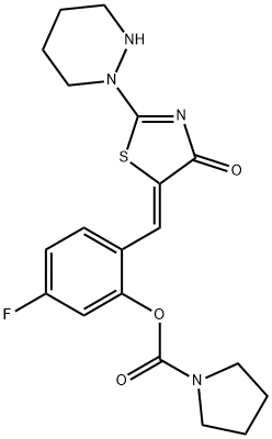 2{[(5Z)2(1,2diazinan1yl)4oxo4,5dihydro1,3thiazol5ylidene]Methyl}5fluorophenyl pyrrolidine1carboxylate 结构式