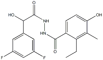 3,5-二氟-ALPHA-羟基-苯乙酸 2-(2-乙基-4-羟基-3-甲基苯甲酰)酰肼 结构式