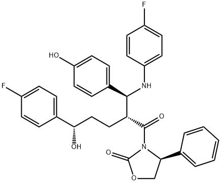 (4S)-3-[(2R,5S)-5-(4-氟苯基)-2-[(S)-[(4-氟苯基)氨基](4-羟基苯基)甲基]-5-羟基-1-氧代戊基]-4-苯基-2-恶唑烷酮 结构式