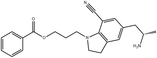 5-[(2S)-2-氨基丙基]-1-[3-(苯甲酰氧基)丙基]-2,3-二氢-1H-吲哚-7-甲腈 结构式