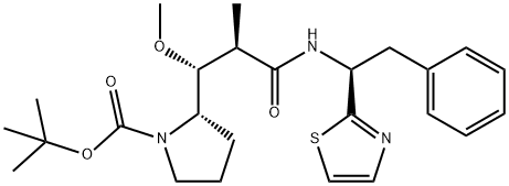 1-Pyrrolidinecarboxylic acid, 2-[(1R,2R)-1-Methoxy-2-Methyl-3-oxo-3-[[(1S)-2-phenyl-1-(2-thiazolyl)ethyl]aMino]propyl]-, 1,1-diMethylethyl ester, (2S)- 结构式