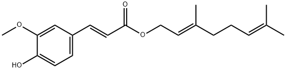 (2E)-3-(4-羟基-3-甲氧基苯基)-2-丙烯酸 (2E)-3,7-二甲基-2,6-辛二烯-1-基酯 结构式