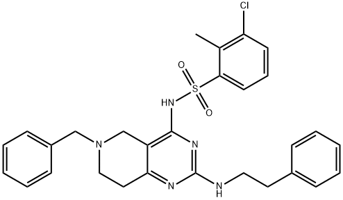 3-氯-2-甲基-N-[5,6,7,8-四氢-2-[(2-苯基乙基)氨基]-6-(苯基甲基)吡啶并[4,3-D]嘧啶-4-基]苯磺酰胺 结构式