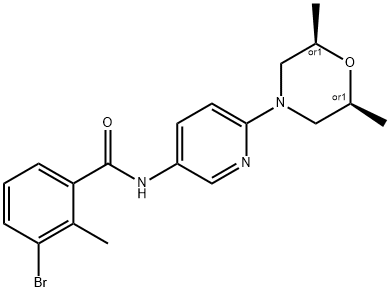 3-溴-N-(6-((2S,6R)-2,6-二甲基吗啉)吡啶-3-基)-2-甲基苯甲酰胺 结构式