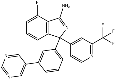 4-氟-1-[3-(5-嘧啶基)苯基]-1-[2-(三氟甲基)-4-吡啶基]-1H-异吲哚-3-胺 结构式