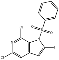 5,7-Dichloro-2-Iodo-1-(phenylsulfonyl)-6-azaindole 结构式