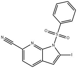 1-(Phenylsulphonyl)-6-cyano-2-iodo-7-azaindole 结构式