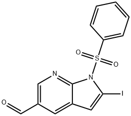 1-(Phenylsulfonyl)-2-iodo-7-azaindole-5-carbaldehyde 结构式