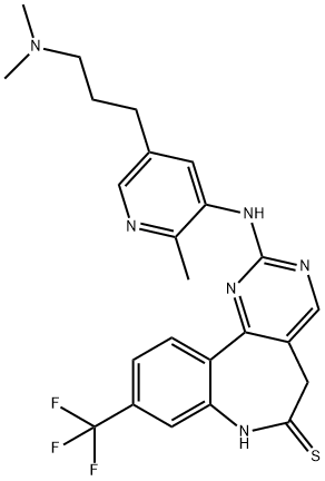 2-[[5-[3-(二甲基氨基)丙基]-2-甲基-3-吡啶基]氨基]-5,7-二氢-9-(三氟甲基)- 6H-嘧啶并[5,4-D][1]苯并氮杂卓-6-硫酮 结构式