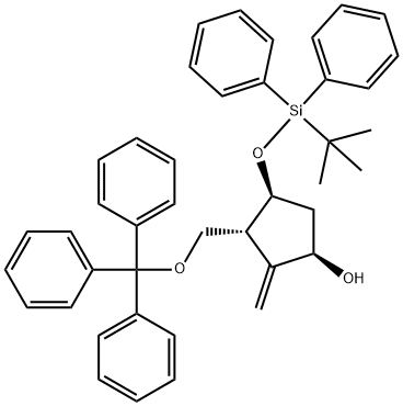 (1R,3R,4S)-4-(叔丁基苯基甲硅烷氧基)-2-亚甲基-3-(三苯甲基氧基甲基)环戊醇 结构式