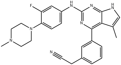 3-[2-[[3-氟-4-(4-甲基-1-哌嗪基)苯基]氨基]-5-甲基-7H-吡咯并[2,3-D]嘧啶-4-基]苯乙腈 结构式