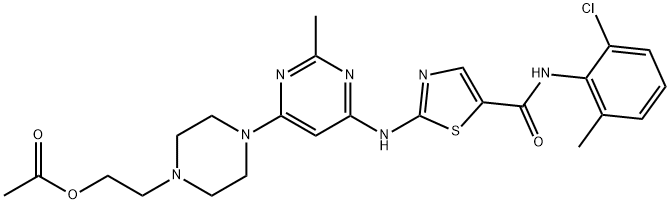 2-(4-(6-((5-((2-chloro-6-Methylphenyl)carbaMoyl)thiazol-2-yl)aMino)-2-MethylpyriMidin-4-yl)piperazin-1-yl)ethyl acetate 结构式