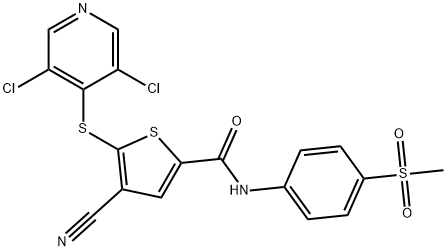 4-氰基-5-[(3,5-二氯-4-吡啶基)硫基]-N-[4-(甲基磺酰基)苯基]-2-噻吩甲酰胺 结构式