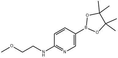 N-(2-甲氧基乙基)-5-(4,4,5,5-四甲基-1,3,2-二氧杂环戊硼烷-2-基)吡啶-2-胺 结构式