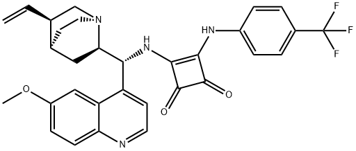 3-[[(9R)-6'-甲氧基奎宁-9-基]氨基]-4-[[4-(三氟甲基)苯基]氨基]-3-环丁-1,2-二酮 结构式