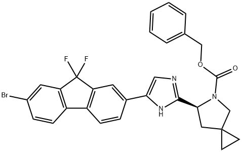 (6S)-6-[5-(7-溴-9,9-二氟-9H-芴-2-基)-1H-咪唑-2-基]-5-氮杂螺[2.4]庚烷-5-羧酸苄酯 结构式