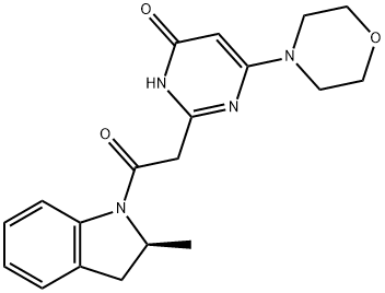 (S)-2-(2-(2-甲基吲哚啉-1-基)-2-氧代乙基)-6-吗啉嘧啶-4(3H)-酮 结构式