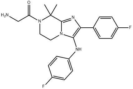 2-氨基-1-[2-(4-氟苯基)-3-[(4-氟苯基)氨基]-5,6-二氢-8,8-二甲基咪唑并[1,2-A]吡嗪-7(8H)-基]乙酮 结构式