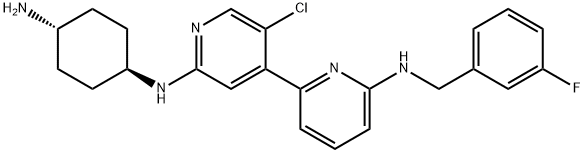 N2'-(反式-4-氨基环己基)-5'-氯-N6-[(3-氟苯基)甲基]-[2,4'-联吡啶]-2',6-二胺 结构式