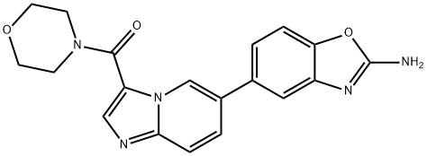 [6-(2-氨基-5-苯并恶唑基)咪唑并[1,2-A]吡啶-3-基]-4-吗啉基甲酮 结构式