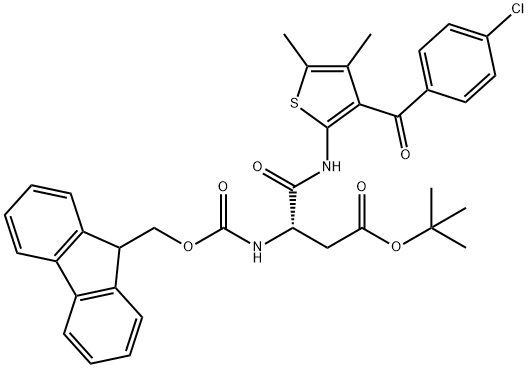(S)-3-([[(9H-芴-9-基)甲氧基]羰基]氨基)-4-[[3-(4-氯苯甲酰基)-4,5-二甲基噻吩-2-基]叔丁基酯氨基]-4-氧代丁酸甲酯 结构式