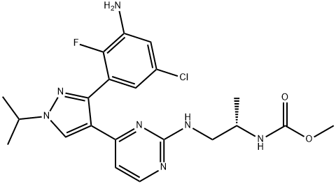 (S)-(1-((4-(3-(3-氨基-5-氯-2-氟苯基)-1-异丙基-1H-吡唑-4-基)嘧啶-2-基)氨基)丙烷吡啶-2-基)氨基甲酸叔丁酯 结构式