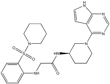 AcetaMide, 2-[[2-(1-piperidinylsulfonyl)phenyl]aMino]-N-[(3R)-1-(7H-pyrrolo[2,3-d]pyriMidin-4-yl)-3-piperidinyl]- 结构式