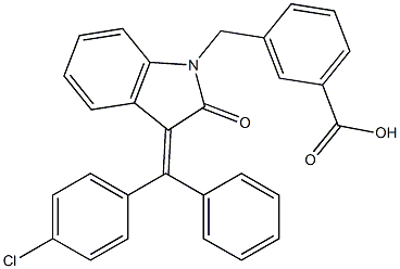 3-[[(3E)-3-[(4-氯苯基)苯基亚甲基]-2,3-二氢-2-氧代-1H-吲哚-1-基]甲基]苯甲酸 结构式