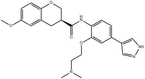 (3S)-N-[2-[2-(二甲基氨基)乙氧基]-4-(1H-吡唑-4-基)苯基]-3,4-二氢-6-甲氧基-2H-1-苯并吡喃-3-甲酰胺 结构式