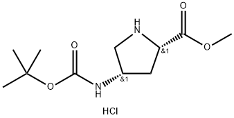 (2S,4S)-4-((叔丁氧基羰基)氨基)吡咯烷-2-甲酸甲酯盐酸盐 结构式