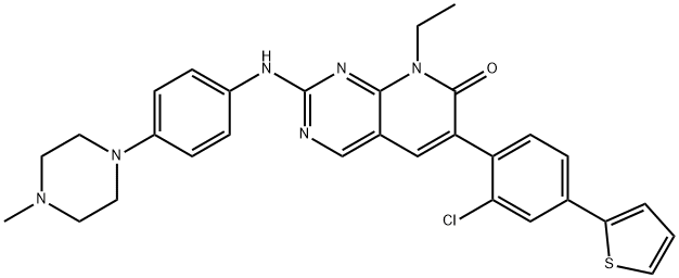 6-(2-Chloro-4-thiophen-2-yl-phenyl)-8-ethyl-2-[4-(4-Methyl-piperazin-1-yl)-phenylaMino]-8H-pyrido[2,3-d]pyriMidin-7-one 结构式