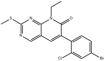 6-(4-BroMo-2-chloro-phenyl)-8-ethyl-2-Methylsulfanyl-8H-pyrido[2,3-d]pyriMidin-7-one 结构式