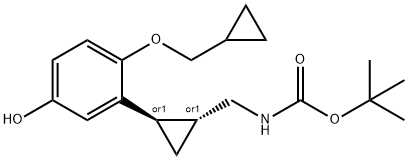 (((1R,2R)-2-(环丙基甲氧基)-5-羟苯基)环丙基)甲基)氨基甲酸叔丁酯 结构式